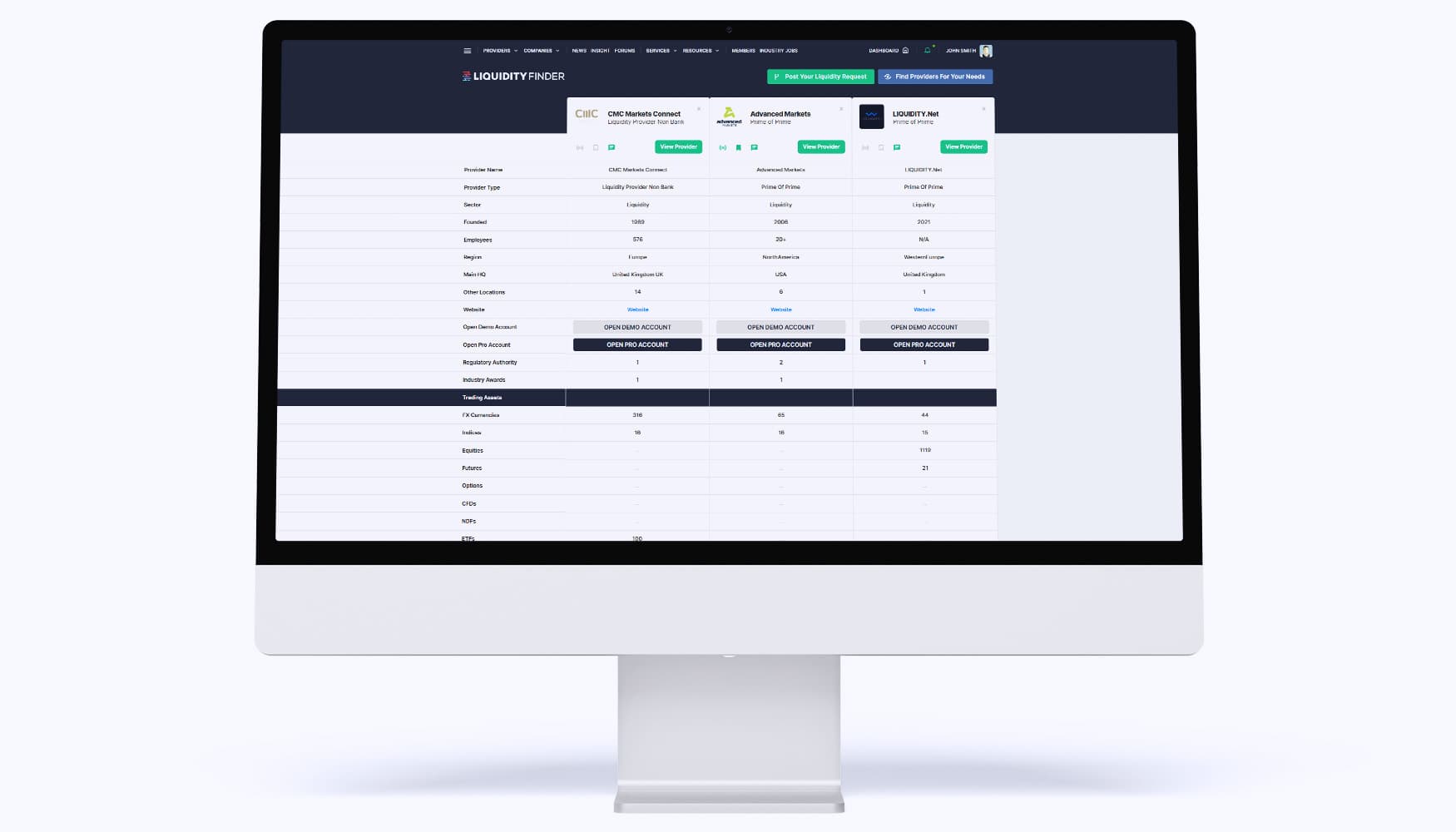 LiquidityFinder website homepage.