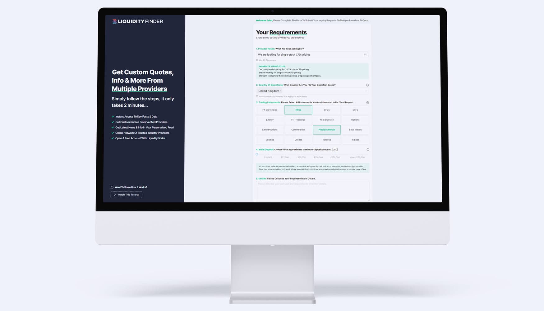 LiquidityFinder website homepage.